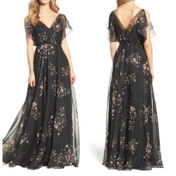 NEW Jenny Yoo Cassie Surplice Rose Maxi Dress Women 10‎ Flutter dark romance - Picture 1 of 16